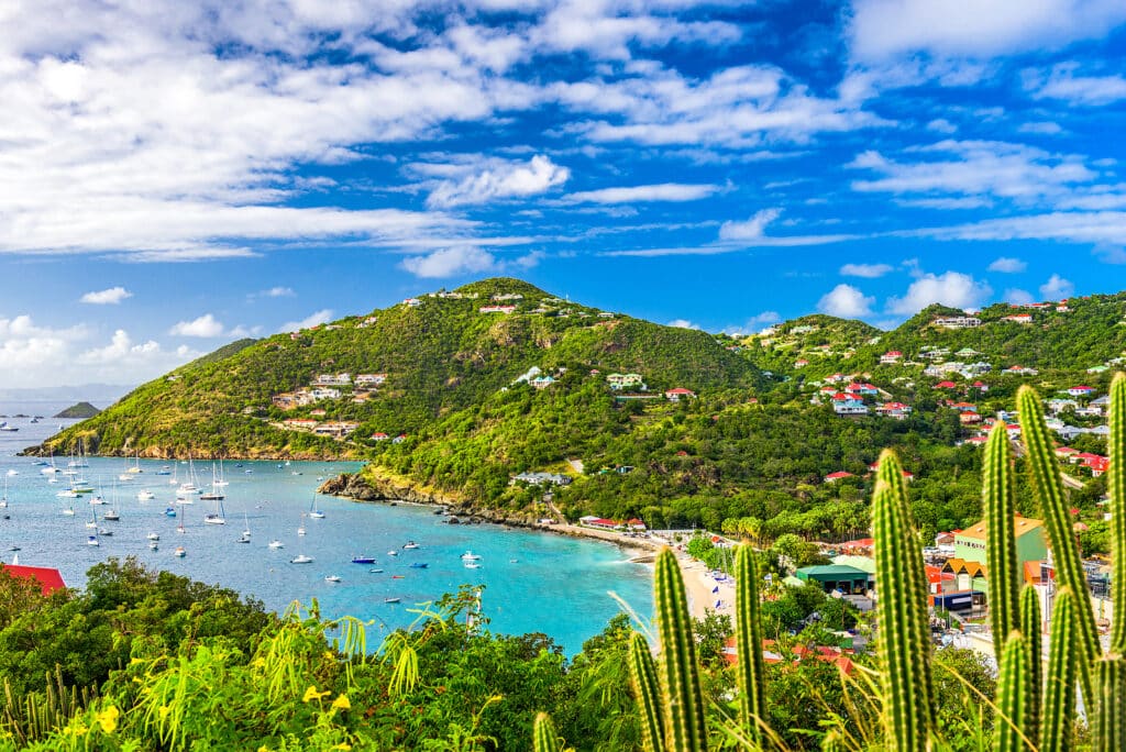 Saint Barthelemy skyline and harbor in the West Indies of the Ca